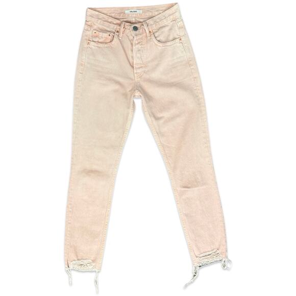 GRLFRND Karolina High-Rise Skinny Jeans Lucid Dreams Baby Pink size 23 Raw Hem - Picture 1 of 13